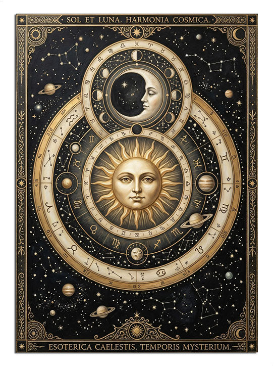 astroloji, güneş ve ay, mistik semboller, altın