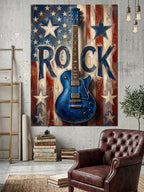 Amerikan Bayraklı Rock Elektro Gitar Kanvas Tablo