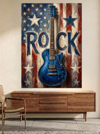 Amerikan Bayraklı Rock Elektro Gitar Kanvas Tablo