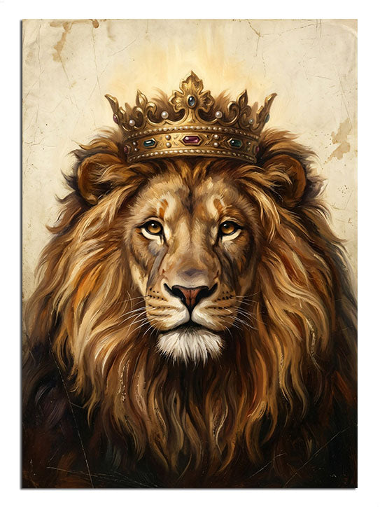 aslan kral, altın taç, asalet, güç, portre