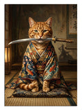 samuray kedi, japon sanatı, kılıçlı hayvan, komik