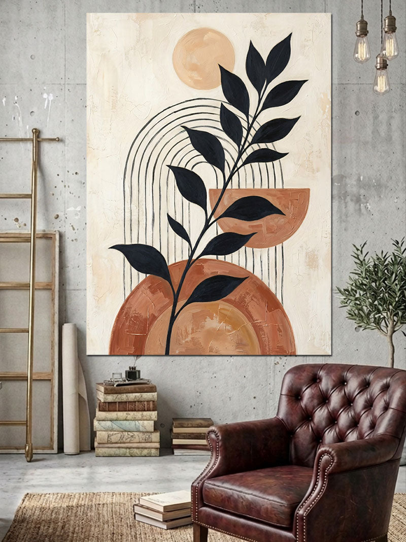 Boho Tarzı Minimalist Yaprak Tasarımı Kanvas Tablo