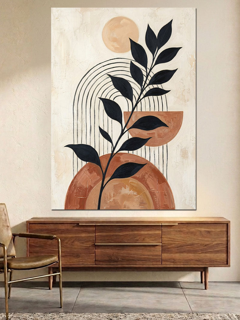 Boho Tarzı Minimalist Yaprak Tasarımı Kanvas Tablo