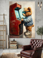 Arcade Oyun Oynayan Oyuncak Ayı Kanvas Tablo