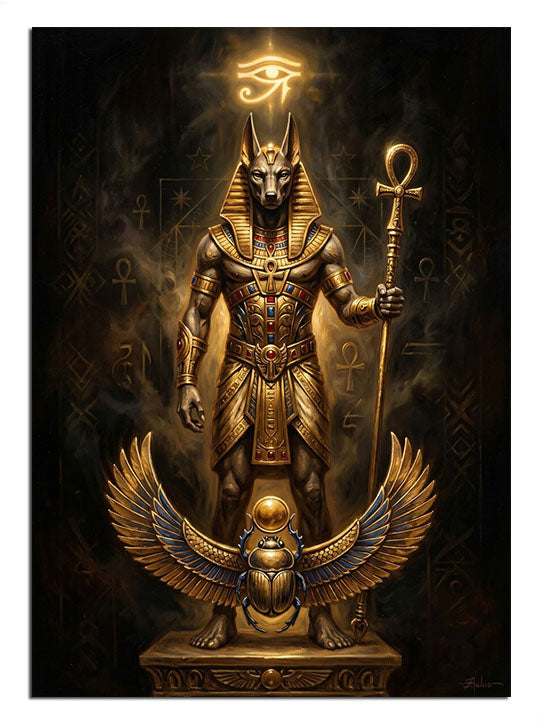 anubis, mısır tanrısı, altın heykel, mitoloji