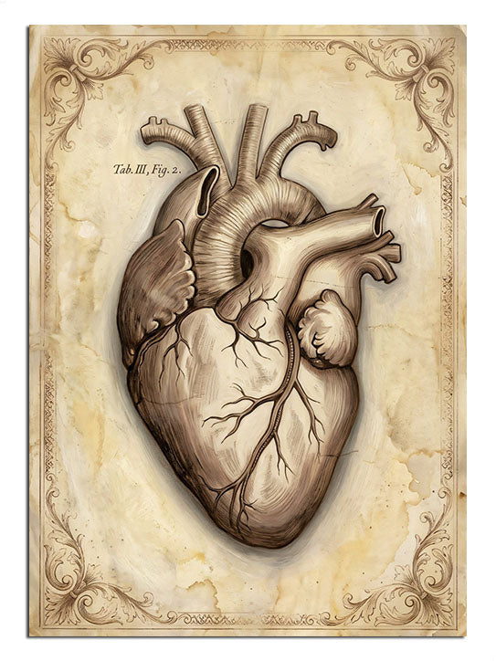 kalp anatomisi, biyoloji sanatı, antika çizim