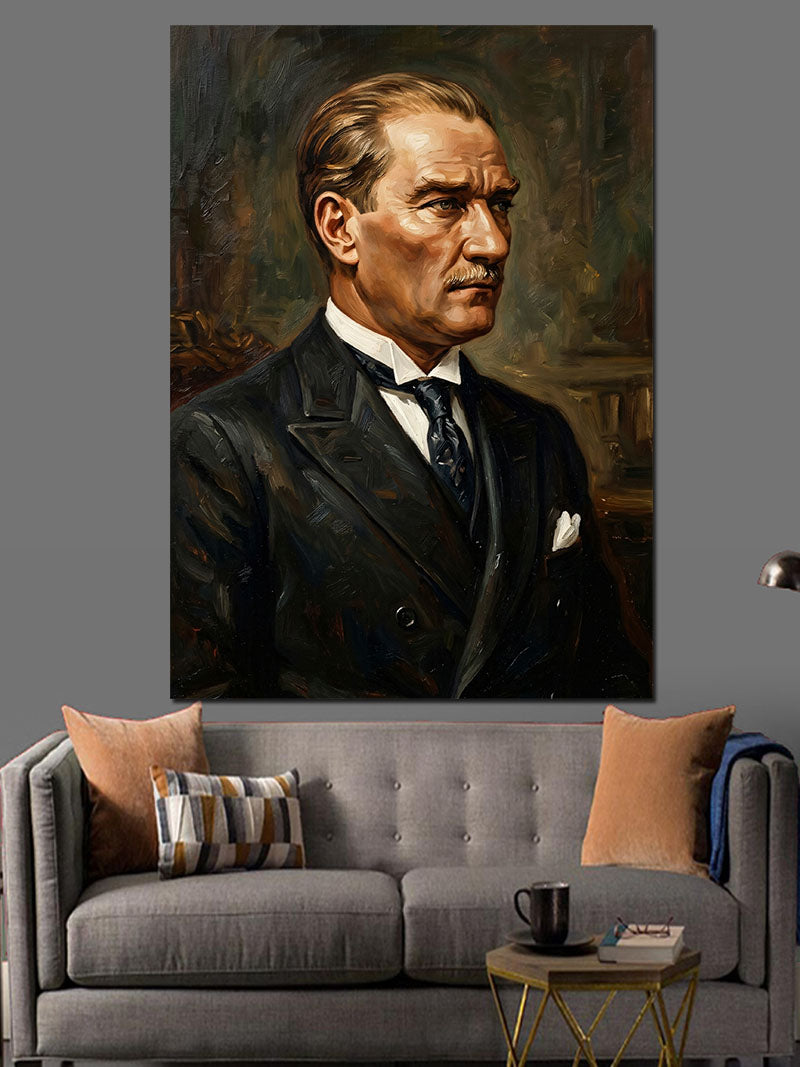 Ciddi Bakışlı Atatürk Portresi Kanvas Tablo