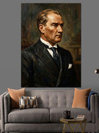 Ciddi Bakışlı Atatürk Portresi Kanvas Tablo