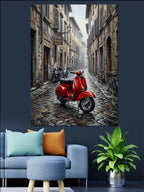Taş Sokakta Kırmızı scooter Kanvas Tablo