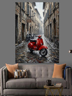 Taş Sokakta Kırmızı scooter Kanvas Tablo
