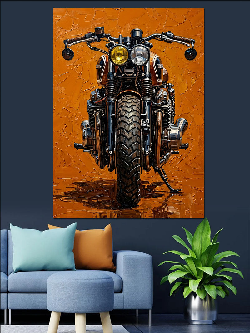 Turuncu Zeminde Cafe Racer Motor Kanvas Tablo