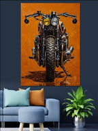 Turuncu Zeminde Cafe Racer Motor Kanvas Tablo