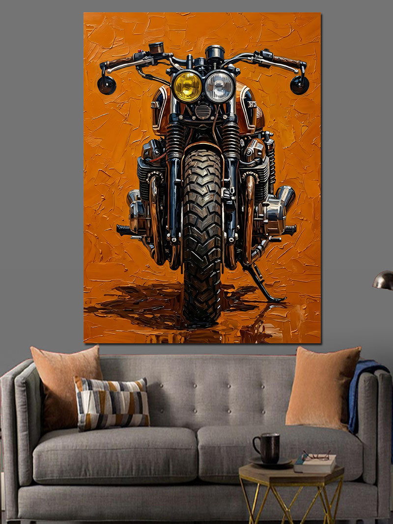Turuncu Zeminde Cafe Racer Motor Kanvas Tablo