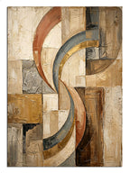 Bej ve altın geometrik daireli modern soyut tablo.