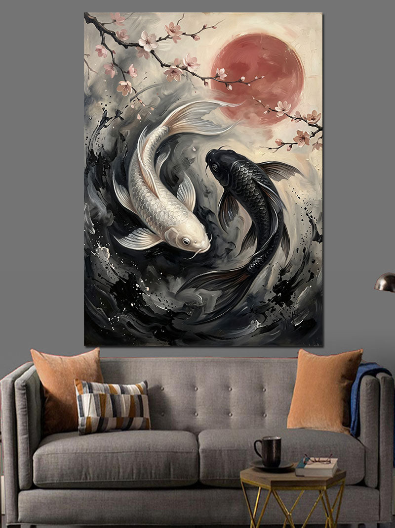 Yin Yang Koi Balıkları Japon Kanvas Tablo