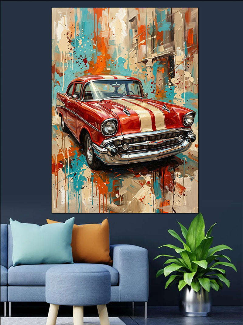Kırmızı Klasik Araba Pop Art Kanvas Tablo
