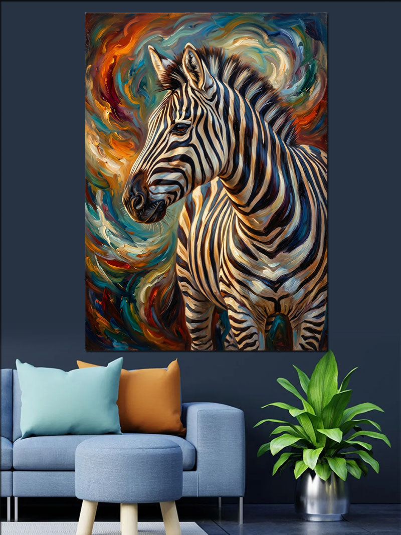 Renkli Girdapta Zebra Portresi Kanvas Tablo