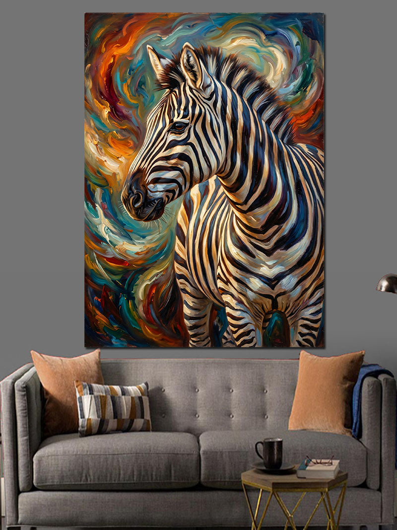 Renkli Girdapta Zebra Portresi Kanvas Tablo