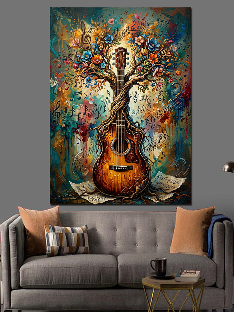 Gitar Ağaçlı Müzik ve Doğa Kanvas Tablo