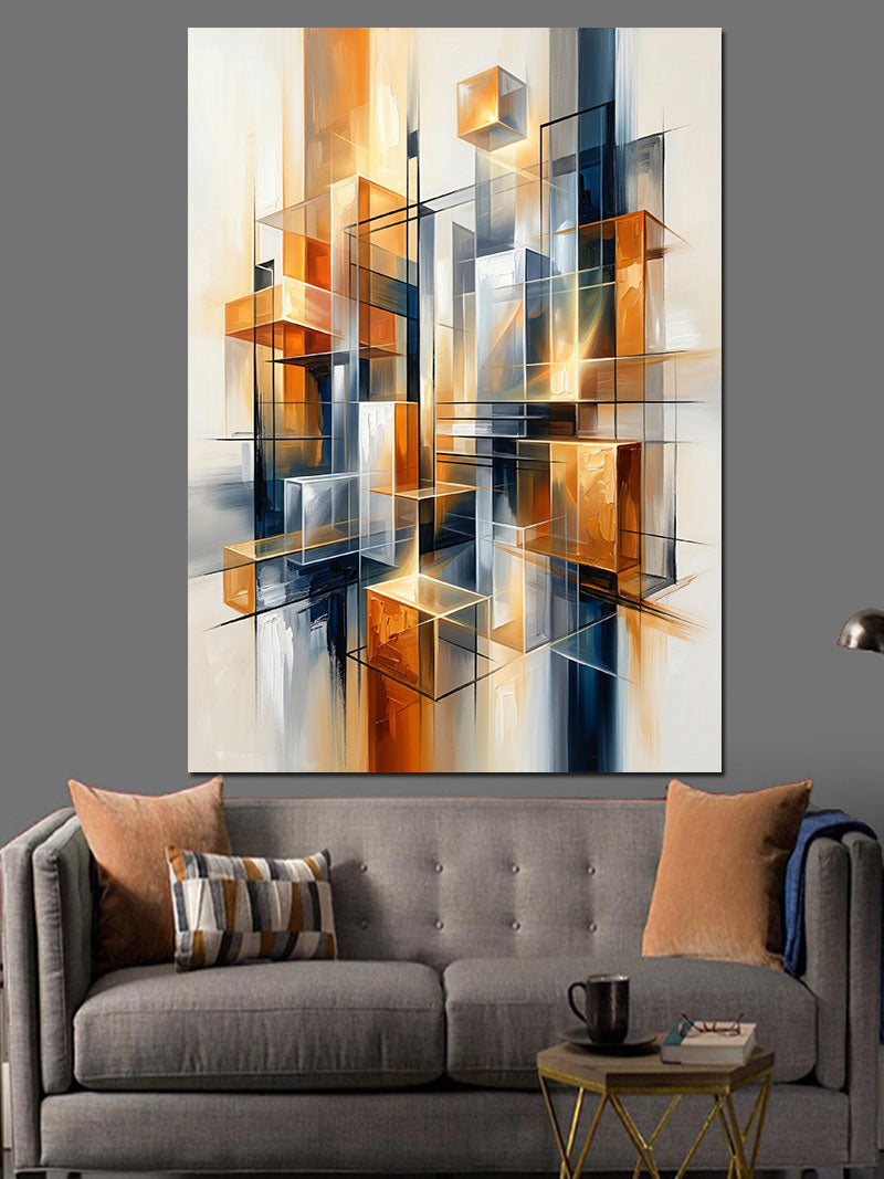 Turuncu Mavi Modern Geometrik Küp Kanvas Tablo
