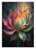 Siyah fonda renkli ve ışıklı lotus çiçeği mandala tablosu.