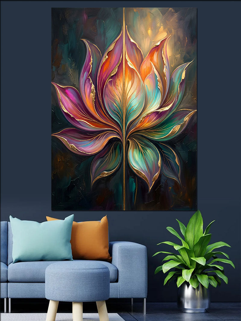Renkli Lotus Çiçeği Mandala Kanvas Tablo