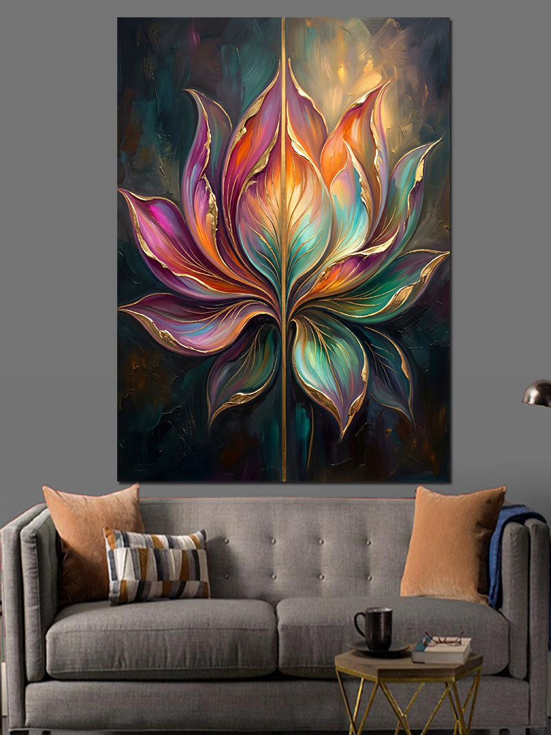 Renkli Lotus Çiçeği Mandala Kanvas Tablo