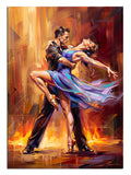Ateş efektli tango dansı yapan tutkulu çift tablosu.