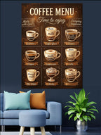 Coffee Menu Kahve Çeşitleri Kanvas Tablo