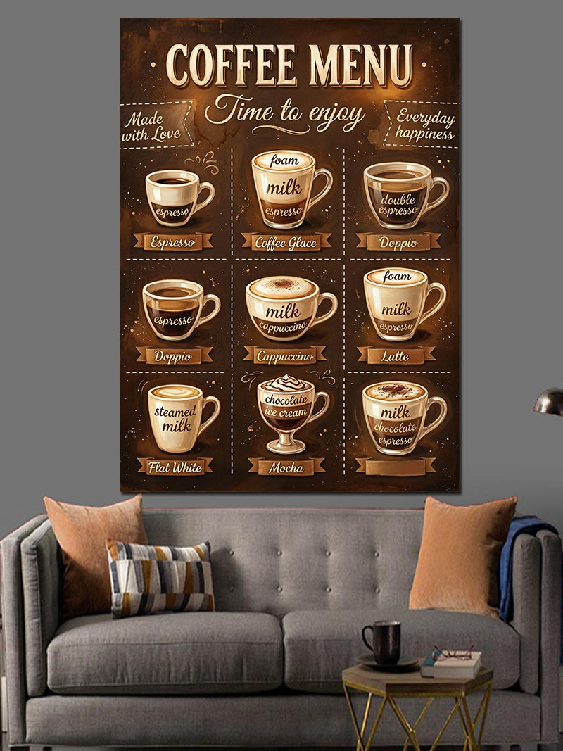 Coffee Menu Kahve Çeşitleri Kanvas Tablo
