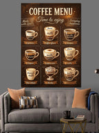Coffee Menu Kahve Çeşitleri Kanvas Tablo