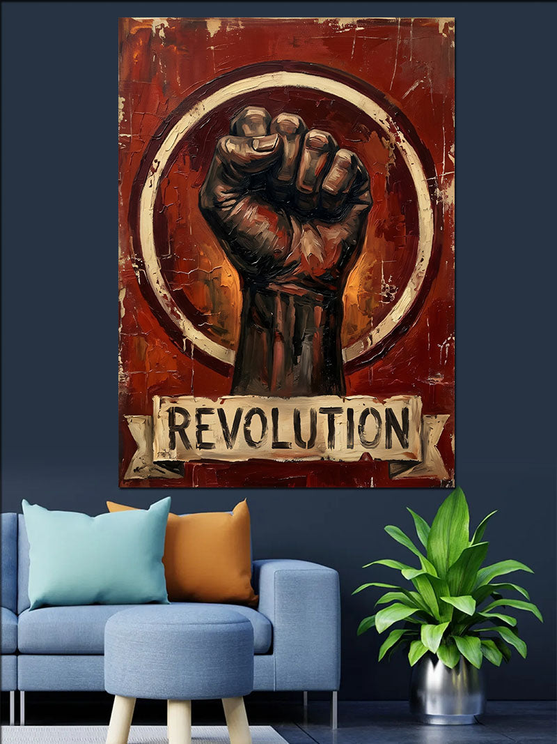 Revolution Yumruk ve Alev Kanvas Tablo