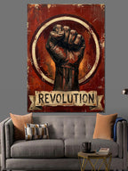 Revolution Yumruk ve Alev Kanvas Tablo