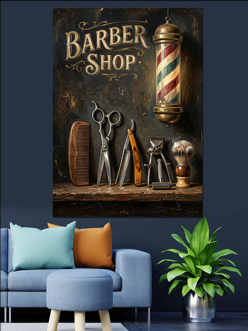 Barber Shop Makas ve Tarak Kanvas Tablo