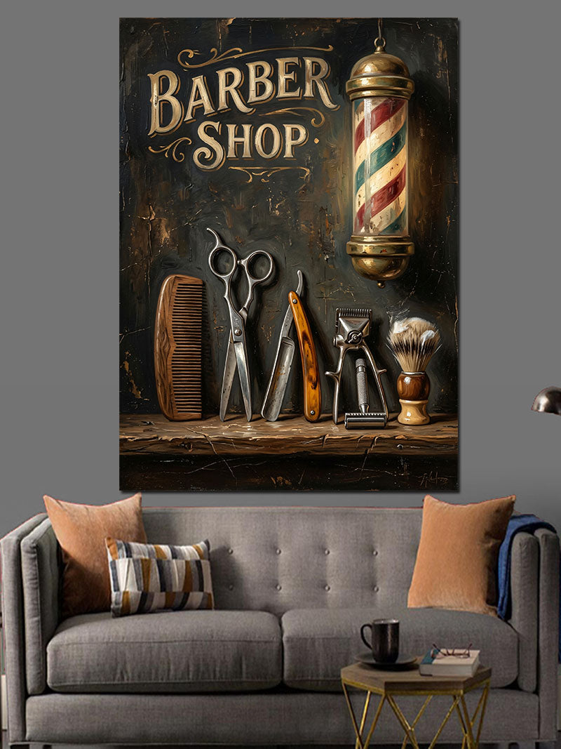 Barber Shop Makas ve Tarak Kanvas Tablo