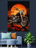 Gün Batımında Motosiklet Chopper Kanvas Tablo