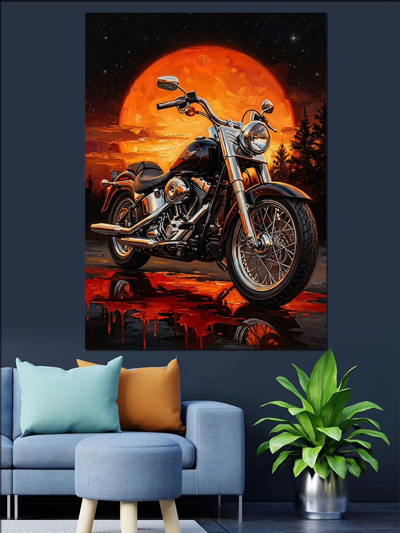 Gün Batımında Motosiklet Chopper Kanvas Tablo