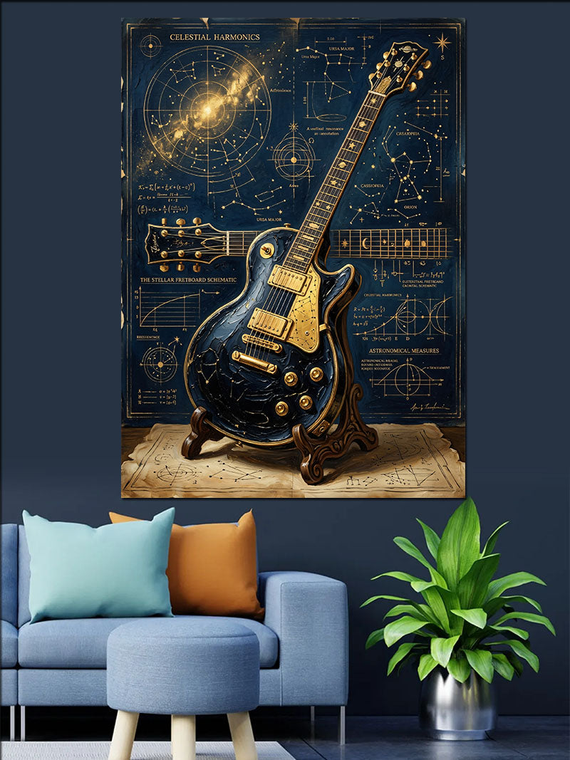 Galaksi Desenli Elektro Gitar Kanvas Tablo