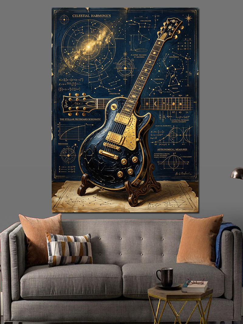 Galaksi Desenli Elektro Gitar Kanvas Tablo
