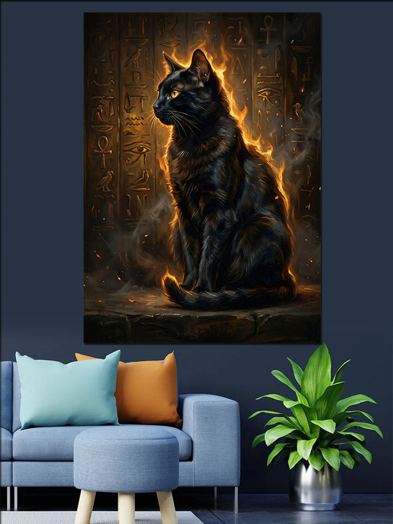 Ateş Çemberinde Kara Kedi Kanvas Tablo