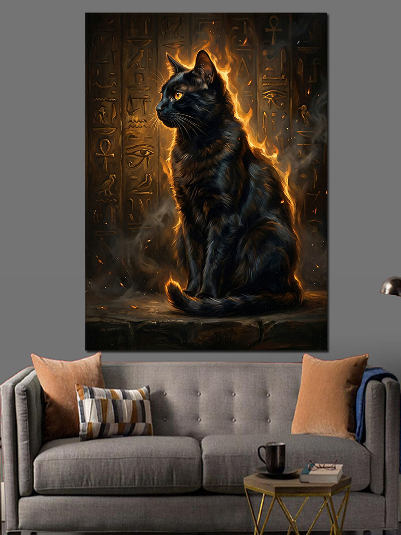 Ateş Çemberinde Kara Kedi Kanvas Tablo