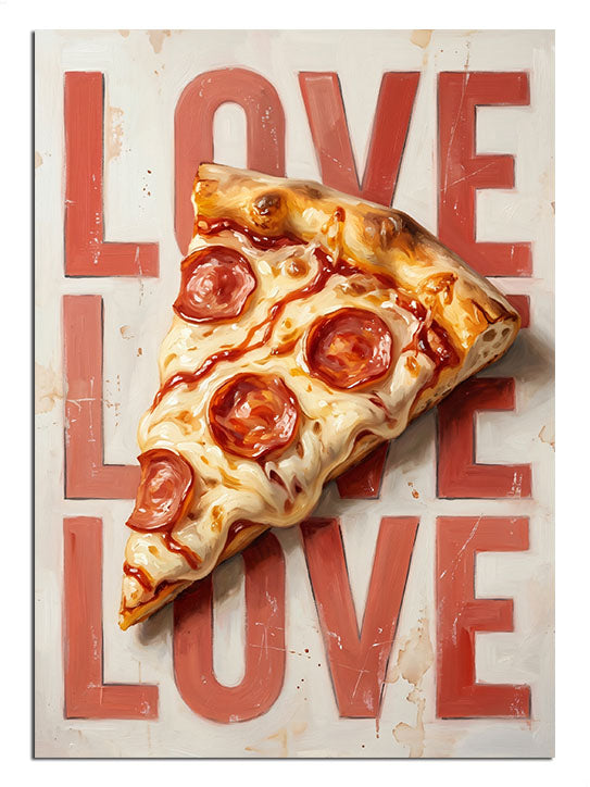Love yazılı ve pizza dilimli pop-art mutfak posteri tablosu.