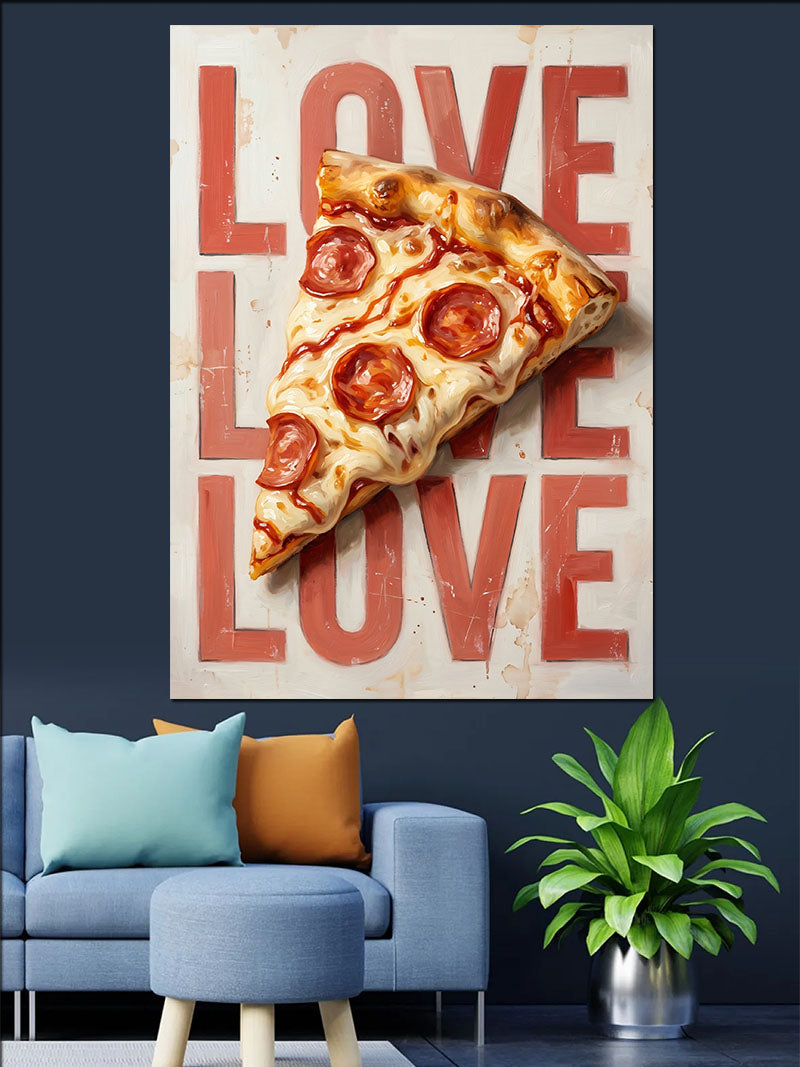 Love Yazılı Pizza Dilimi Kanvas Tablo
