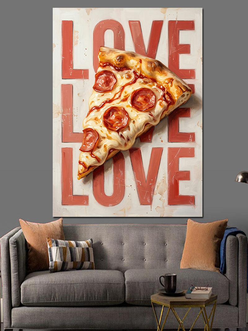 Love Yazılı Pizza Dilimi Kanvas Tablo