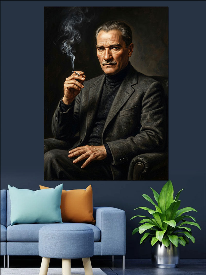 Puro İçen Mustafa Kemal Atatürk Kanvas Tablo