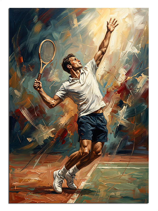 Tenis kortunda smaç atan erkek tenisçi, dinamik spor tablosu.