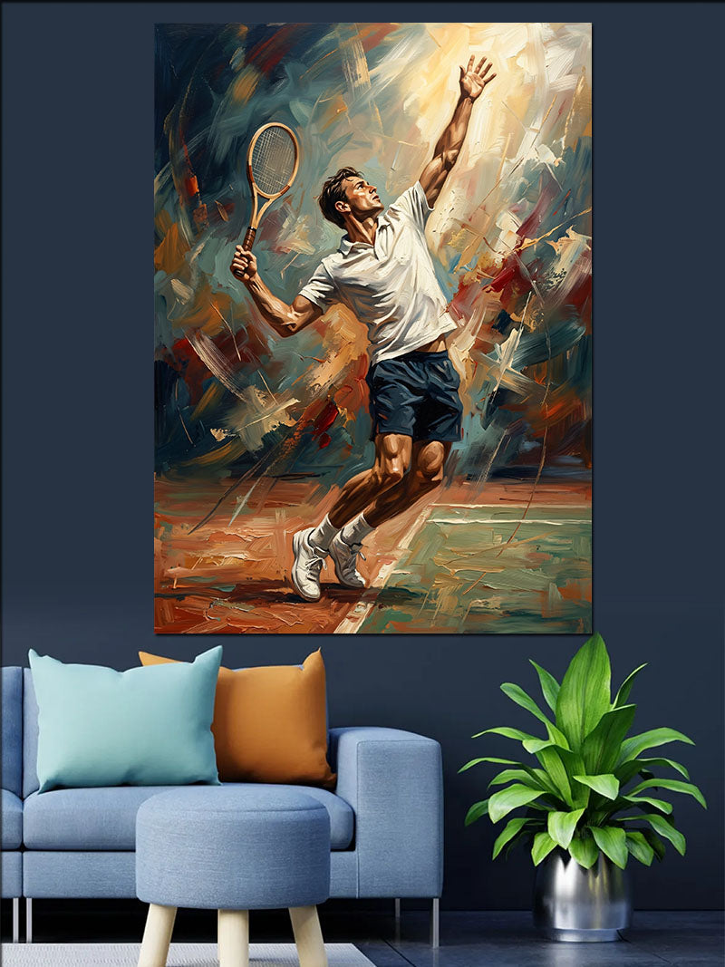 Tenis Kortunda Servis Atan Sporcu Kanvas Tablo