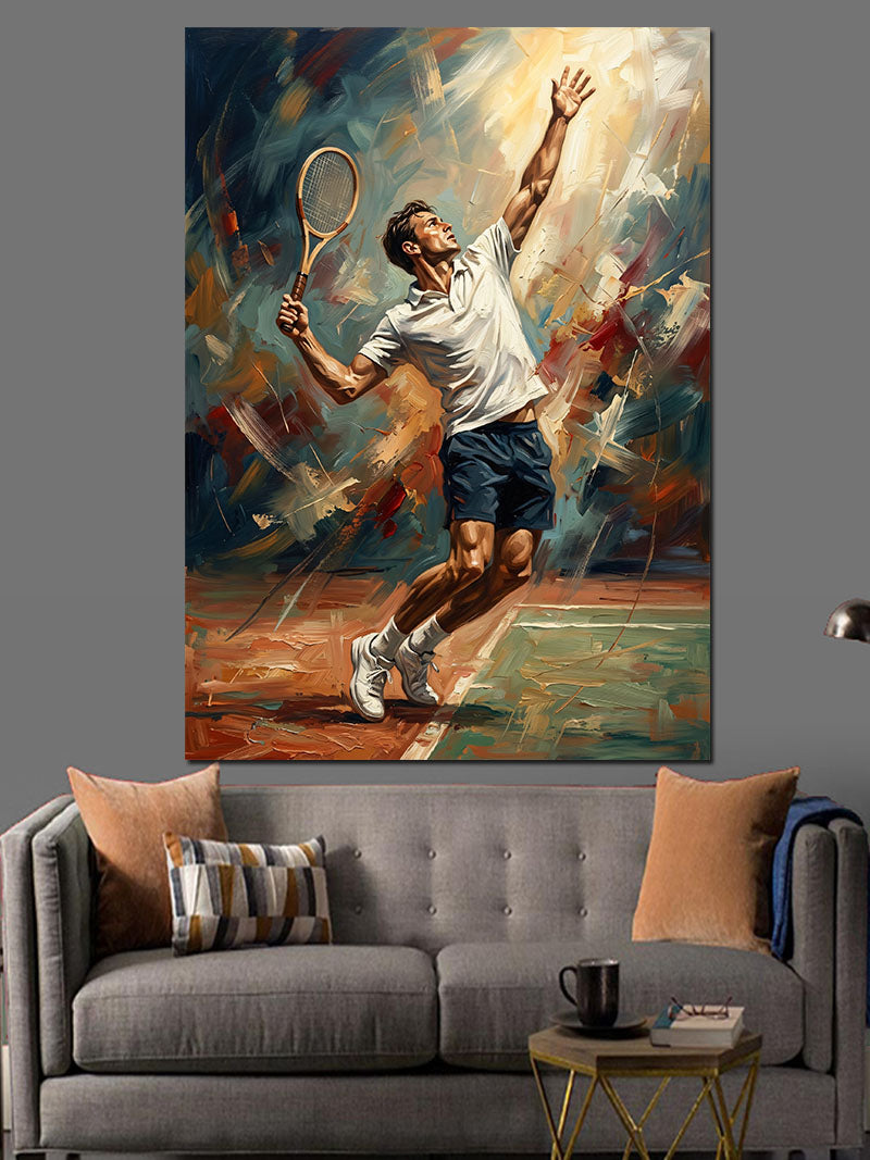 Tenis Kortunda Servis Atan Sporcu Kanvas Tablo