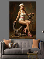 Çapaya Oturan Pin-Up Denizci Kanvas Tablo