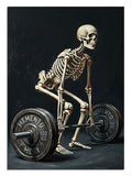 Halter kaldıran iskelet ve Memento Mori yazılı, spor ve motivasyon tablosu.